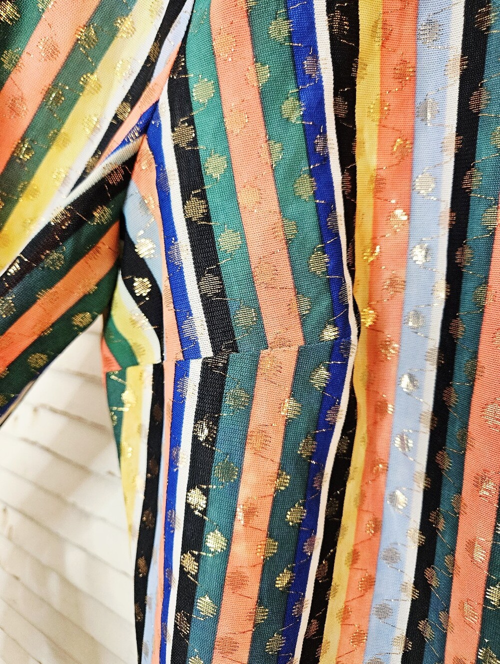 Vintage 70s Dagger Collar Rainbow And Gold Metallic Stripe Blouse Medium - Picture 7 of 16